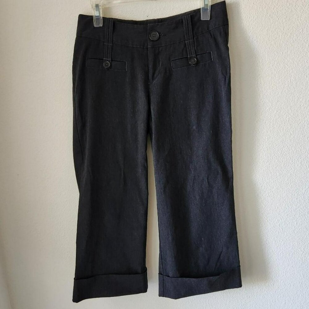 Black Cropped Pants Y2k dark grey capri trousers Sz 7  Streetwear Goth